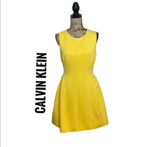 Calvin Klein Yellow Scoop Neck, Fit & Flare Dress